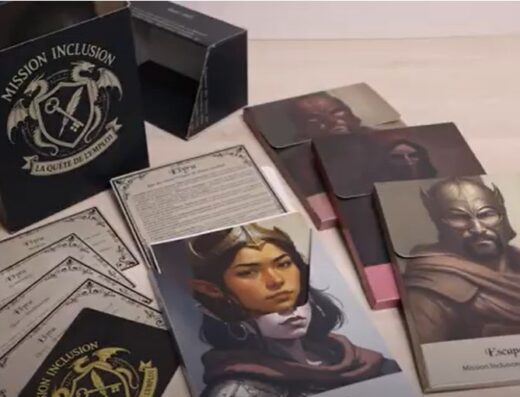 Boîte et cartes du jeu Mission Inclusion, un escape game sur le thème de l'emploi et de l'inclusion.